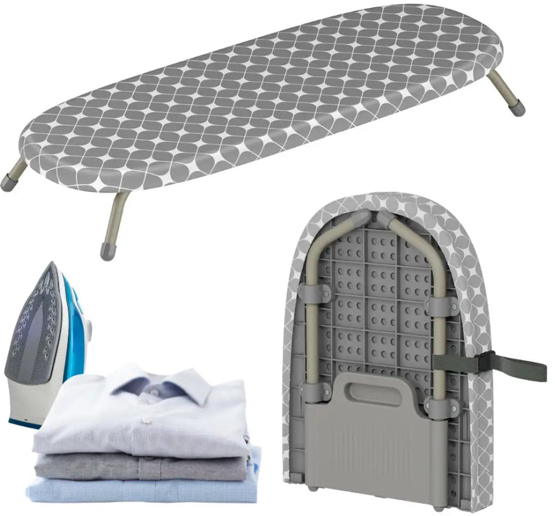 KINGHOFF KH-1937 Planche à repasser de table – Planche à repasser pliable avec housse en coton laminé et feutre de 5 mm – 81,5 x 30,5 cm – Gris
