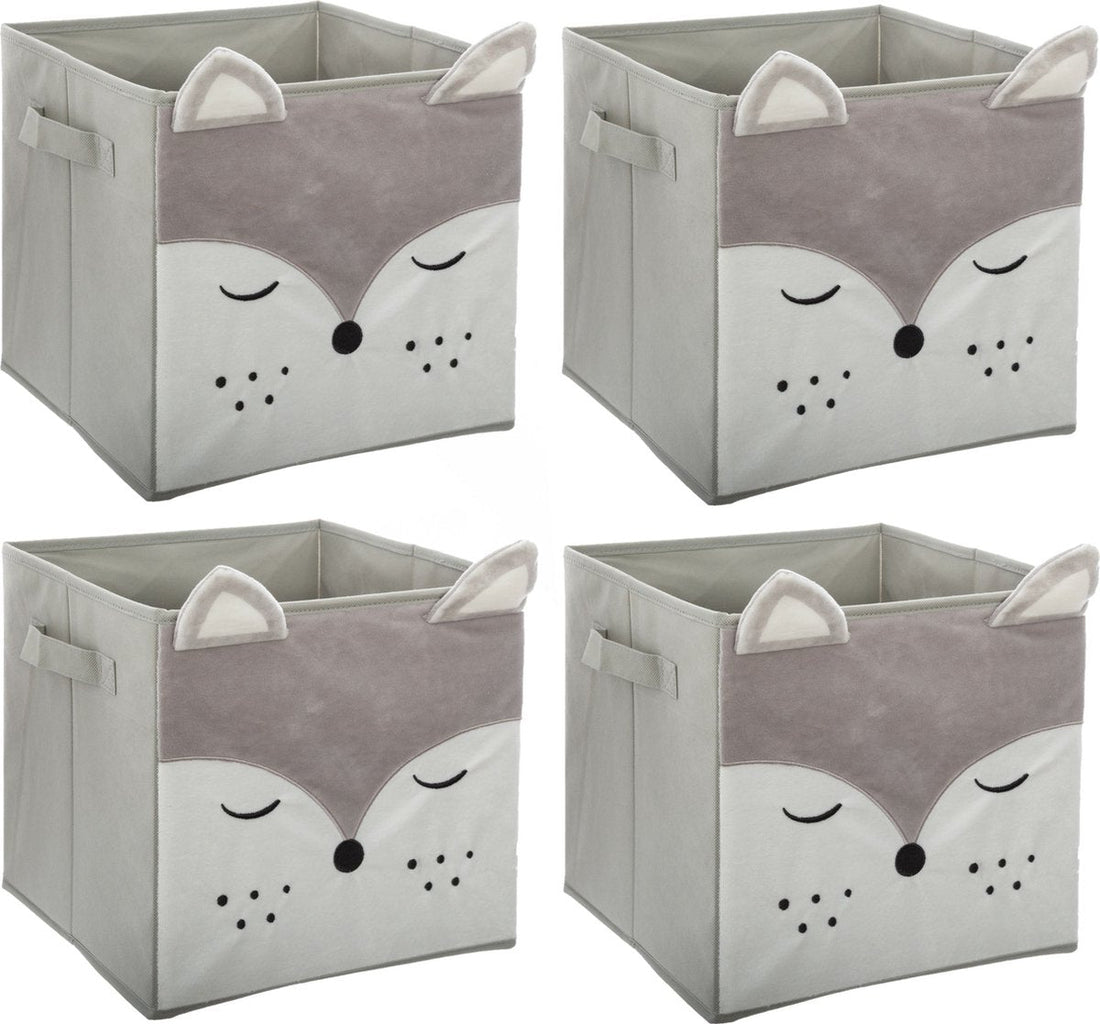 Atmosphera opbergmand vos voor kinderen – 4 stuks, grijs, 30 x 30 x 30 cm
