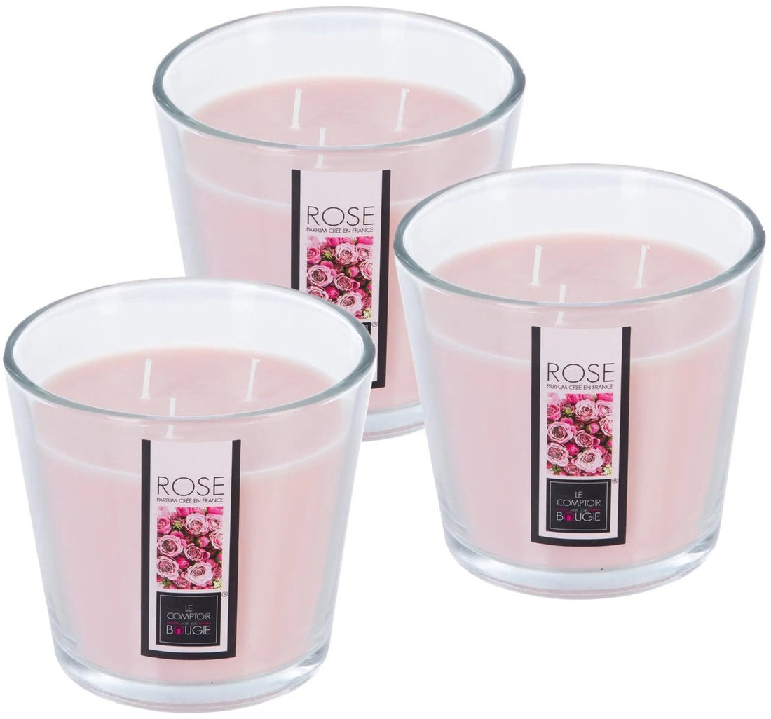 Bougie parfumée Atmosphera - 3x - en verre - arôme fleurs de roses - 40 heures de combustion - 13 x 12 cm - décoration d'intérieur - bougies parfumées