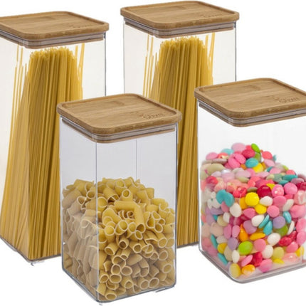5Five - Voedsel/keuken voorraadpotten set 4x stuks - kunststof/bamboe