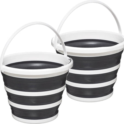 2x Stuks schoonmaak emmer opvouwbaar wit/grijs rond 32 x 24,5 cm 10 liter van kunststof- Schoonmaken - Schoonmaakemmer