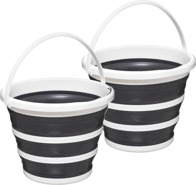 2x Stuks schoonmaak emmer opvouwbaar wit/grijs rond 32 x 24,5 cm 10 liter van kunststof- Schoonmaken - Schoonmaakemmer