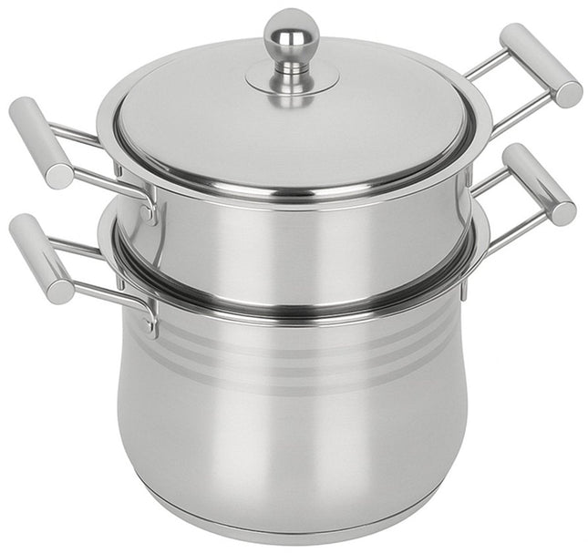 Hakal Couscouspan 8 liter - RVS Pan voor Inductie - PFOA Vrij - Geschikt voor Alle Warmtebronnen - Couscoussier - Stoompan