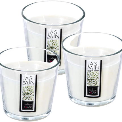 Atmosphera Candles Geurkaars - 3x - in glas - jasmijn aroma - 40 branduren - 13 x 12 cm - woondecoratie - geurkaarsen