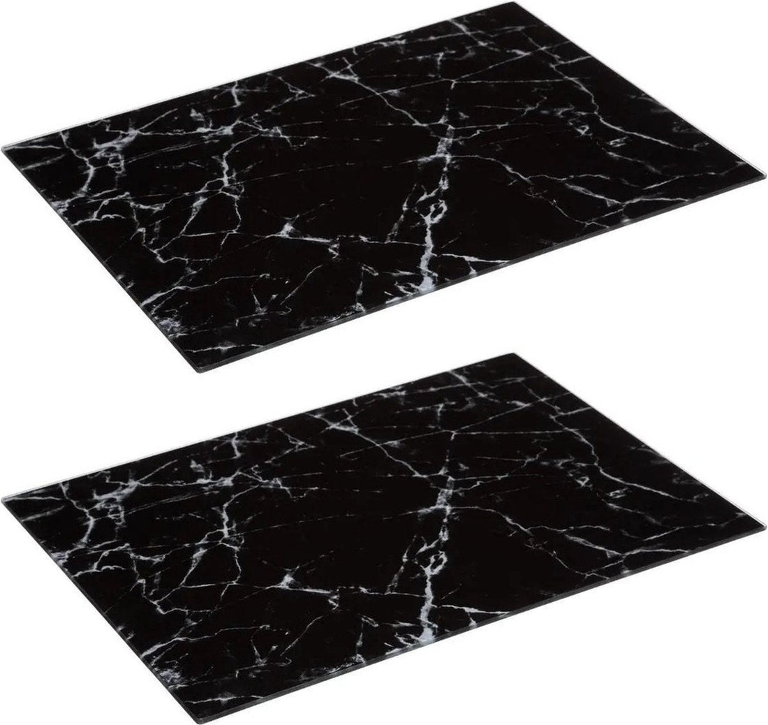2x Schneidebrett rechteckig schwarz mit Marmorprint 40 x 30 cm aus Glas - Servierbrett - Brotbrett