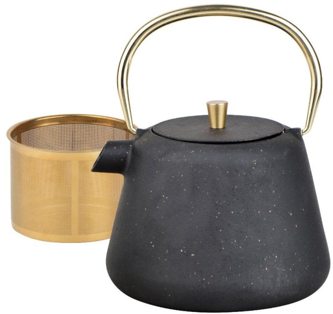 Kinghoff Théière en Fonte avec Infuseur - 1 Litre - Noir avec Accents Dorés - Modèle KH1932