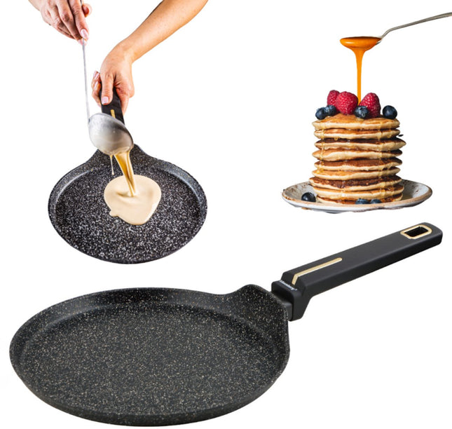 Klausberg KB-7964 Pannenkoekenpan | 24 cm | Marmer Anti-aanbaklaag | Geschikt voor Alle Kookzones Inclusief Inductie | Zwart | Crepepan |