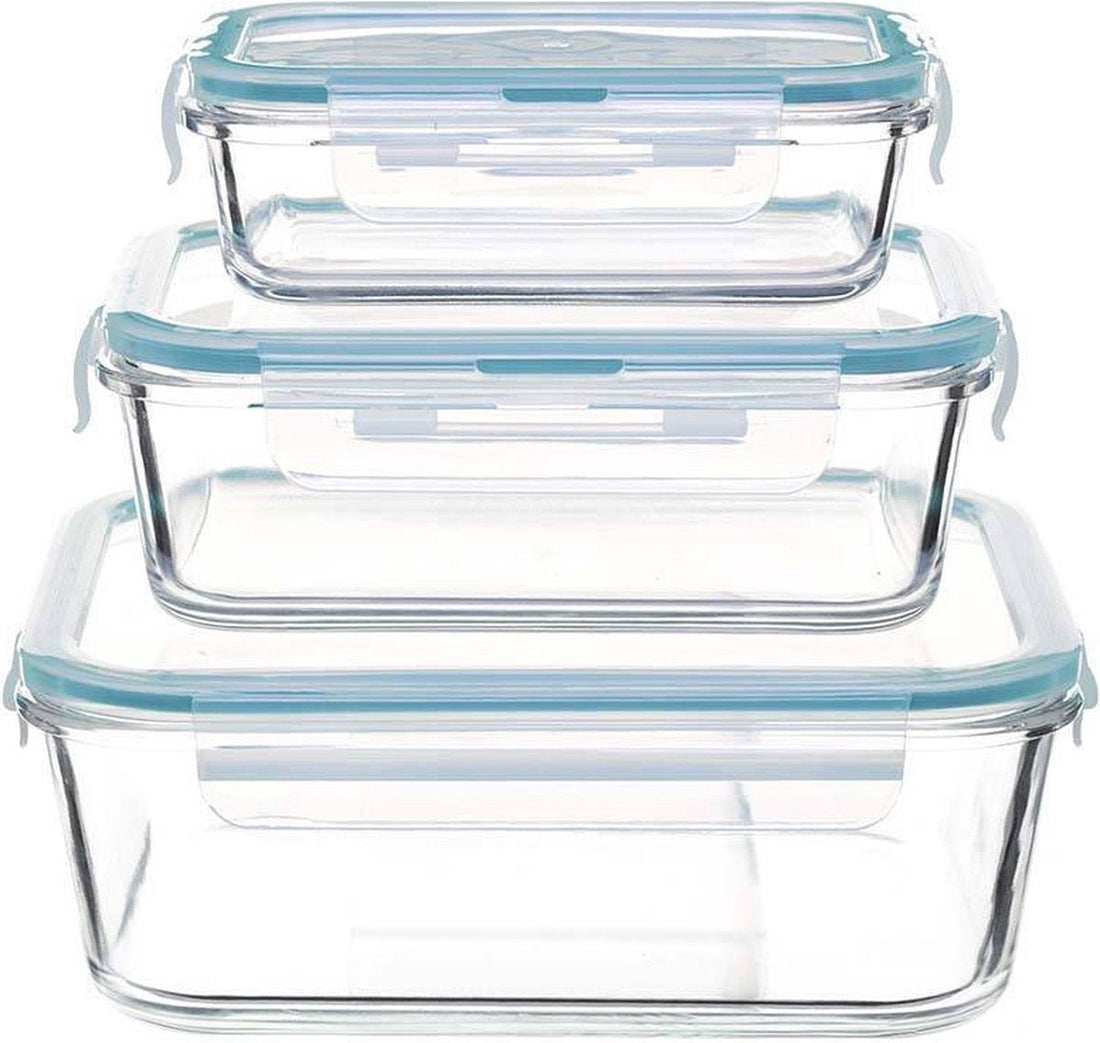Glazen vershoudbakjes set van 3 stuks met clipdeksels – vaatwasserbestendig