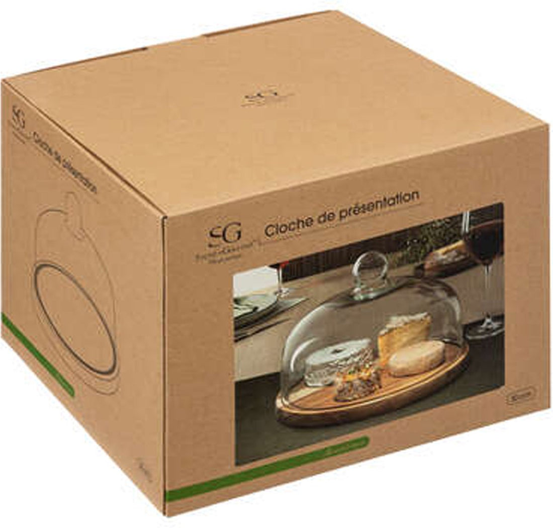 Secret de Gourmet tray with glass cloche - acacia wood - 30 cm - serving board/cheese board/cake platter - round