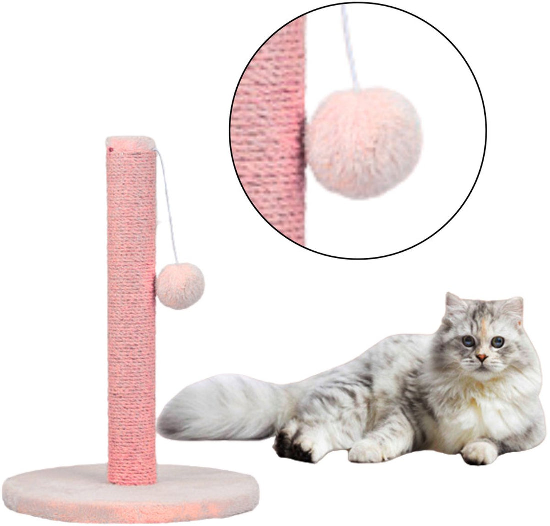 Kratzbaum für Katzen Niedrig 40 cm Rosa - Mit Sisal - Säule und hängendes Spielzeug mit Bommel - Spielspaß für die Katze - Rosa Kratzstamm - Kratzbaum - Katze und Kätzchen
