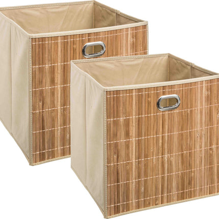 5Five Opbergmand/kastmand - 3x - beige - linnen/bamboe - 31 x 31 x 31 cm - 29 liter - Vakkenkast manden