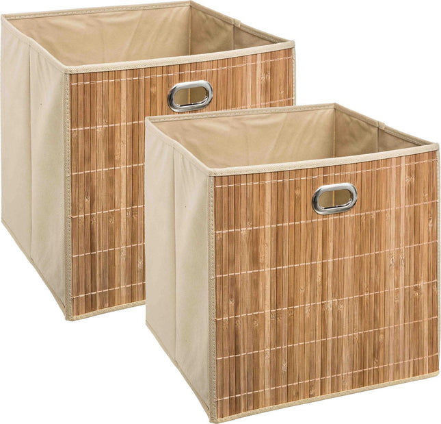 5Five Opbergmand/kastmand - 6x - beige - linnen/bamboe - 31 x 31 x 31 cm - 29 liter - Vakkenkast manden