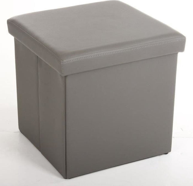 Atmosphera Poef/Hocker/voetenbankje - opbergbox - grijs - pvc/mdf - 38 x 38 cm - opvouwbaar