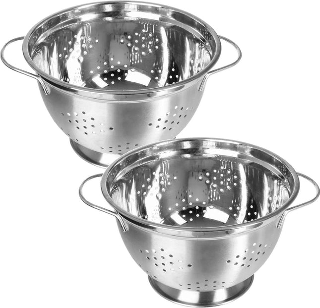 Set van 2x stuks vergiet/zeef op voet zilver 25 x 15 cm van RVS - Keukenvergieten