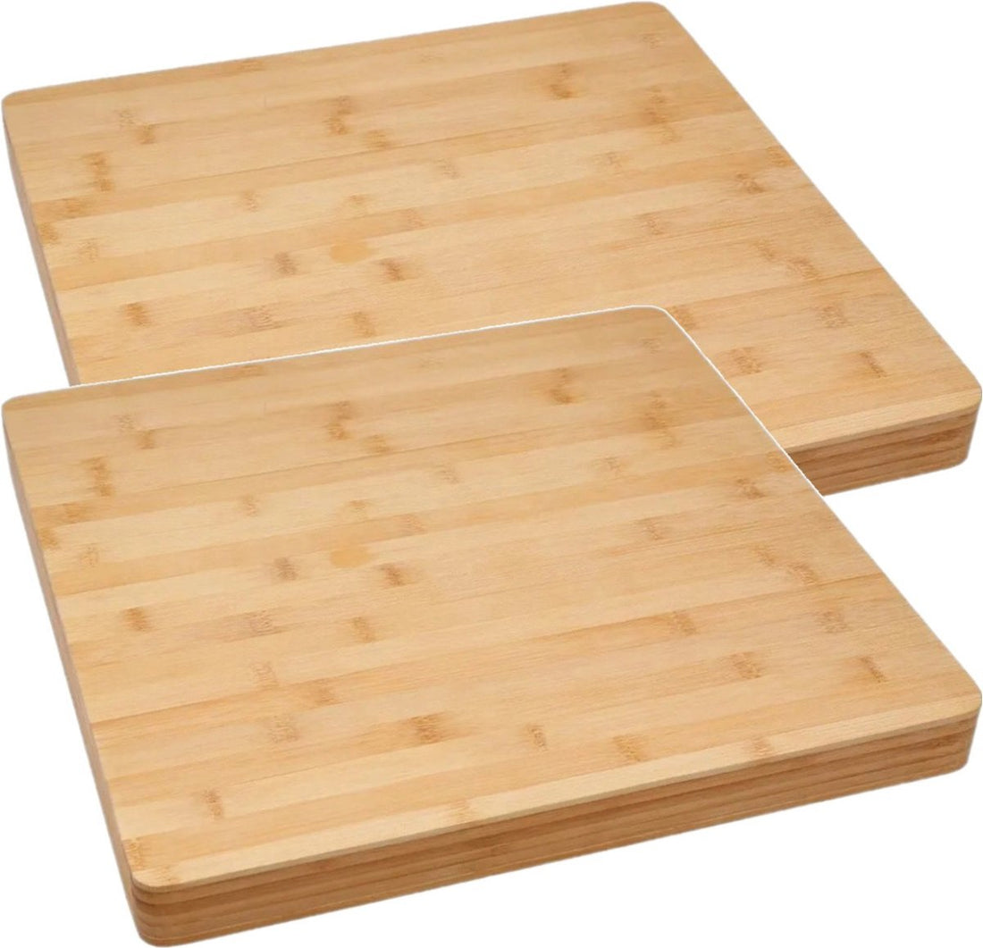 2x Large square bamboo wood cutting board 37 x 3.5 cm - Serving board - Bread board