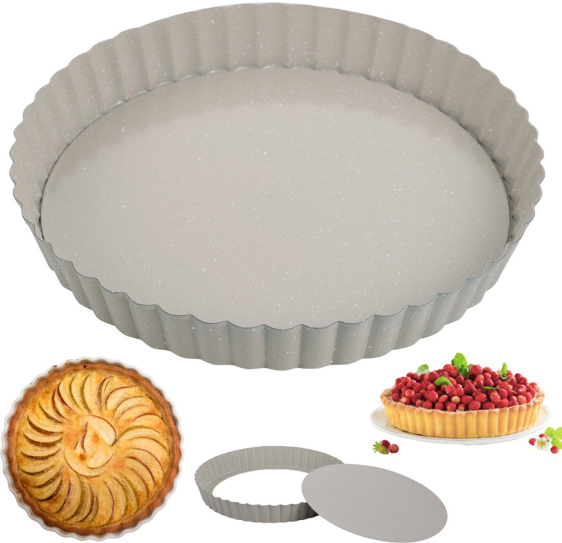 KINGHoff KH-1969 Moule à Tarte à Fond Amovible - Ø 25 cm - Motif Marbre Antiadhésif - Pour Quiches et Tartes - Moule à Pâtisserie à Fond Mobile