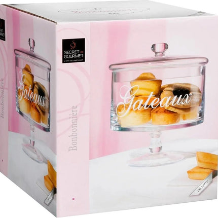 Voorraadpot voor gebak glas met deksel - 1,8 liter - Bonbonnieres/koektrommel