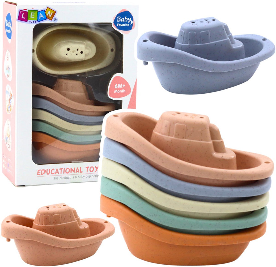 Badespielzeug Boote Set 6 Stück - Pastellfarben - Babyspielzeug für die Badewanne - Lernspielzeug ab 6 Monaten - Poolspielzeug - Duschspielzeug - Wasserspielzeug