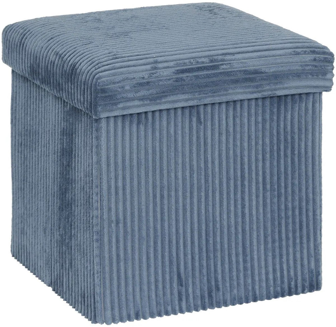 Tabouret/Pouf Essential Ribcord - pliable - bleu - MDF/polyester - 38 x 38 cm - avec rangement - sièges supplémentaires