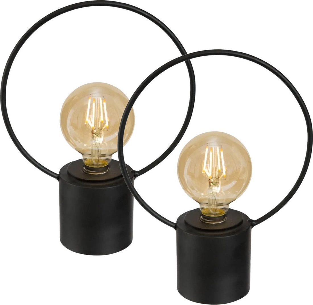 Atmosphera LED lamp - 2x - black - metal - cordless - H27.5 - vintage - table lamp/night light