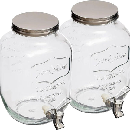 Secret de Gourmet Glazen/drank dispenser 4 liter - 2 st - met kunststof kraantje en schroefdeksel