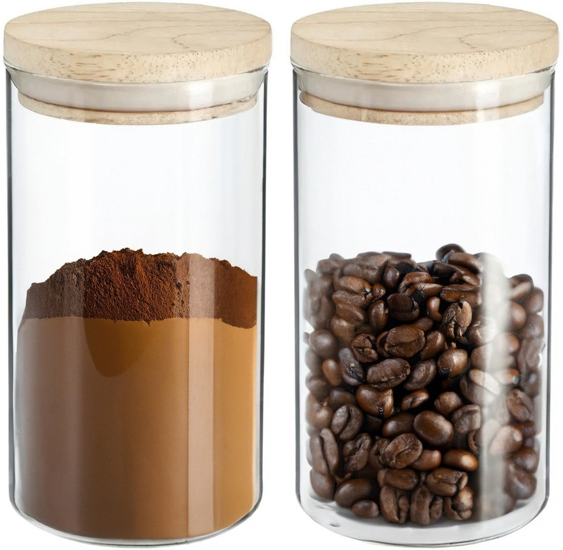 2x Vorratsdosen/Vorratsgläser 1L Glas mit Holzdeckel - 1000 ml - Vorratsgläser mit luftdichtem Deckel