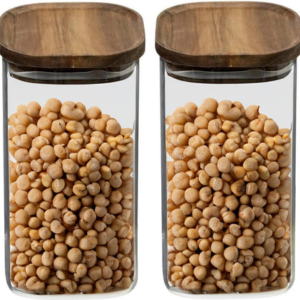 5Five Voorraadpot voedsel - 3x - glas met acacia houten deksel - 1600 ml - met luchtdichte deksel