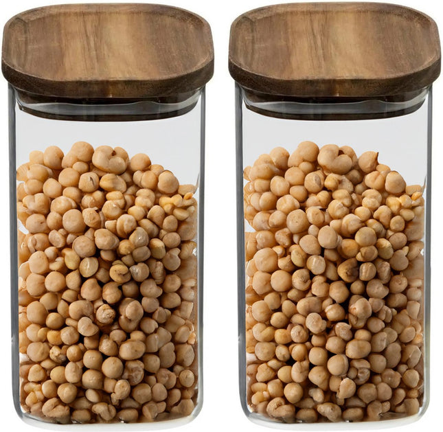 5Five Voorraadpot voedsel - 3x - glas met acacia houten deksel - 1600 ml - met luchtdichte deksel