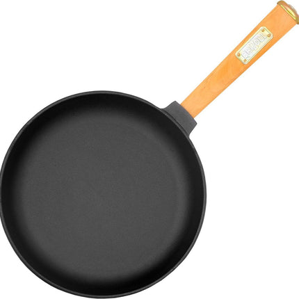 BRIZOLL Gietijzeren Koekenpan Ø 22cm met Houten Handvat - Universele Pan voor Alle Kookplaten