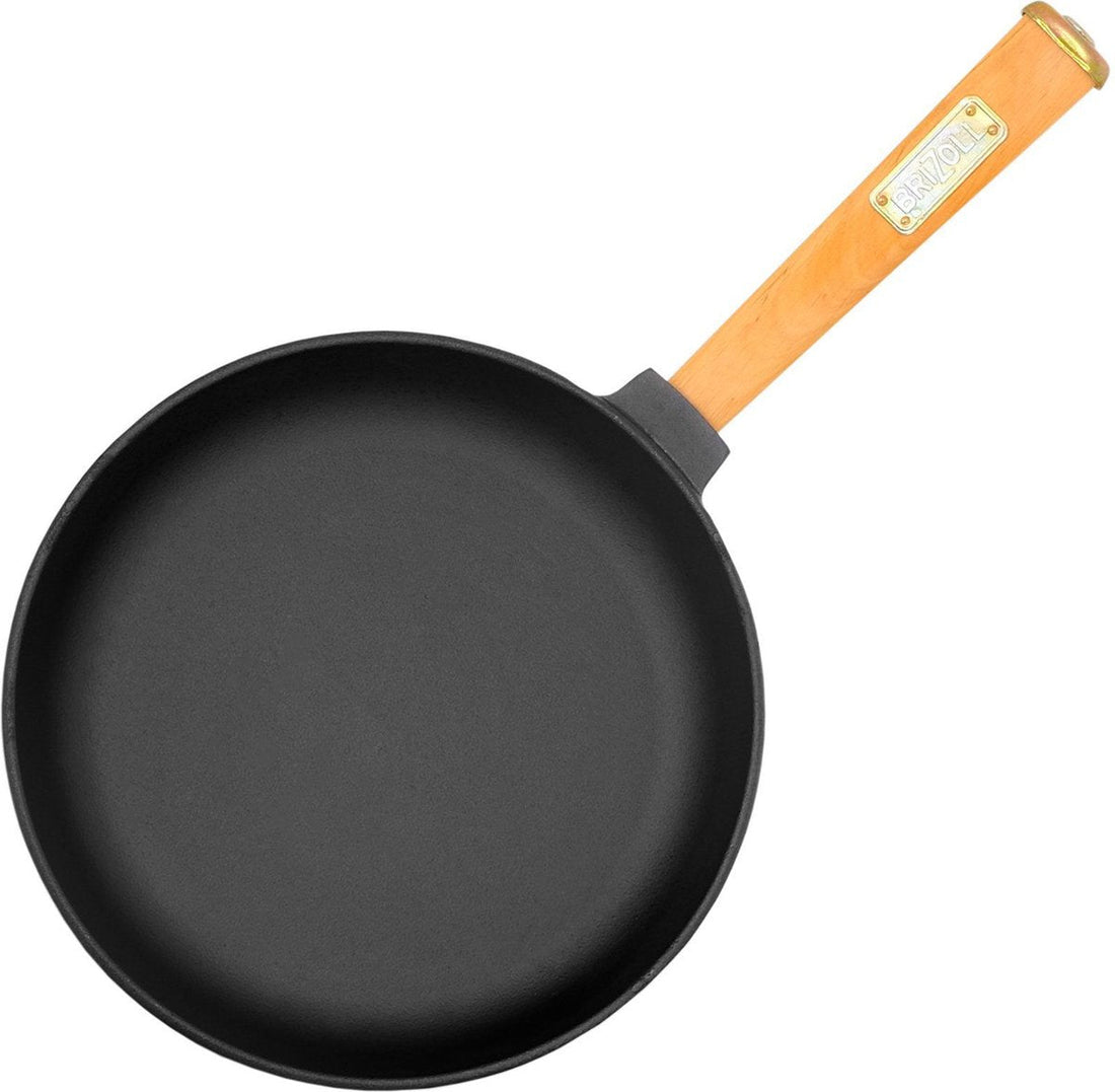 BRIZOLL Cast Iron Frying Pan Ø 22cm with Wooden Handle - Universal Pan for All Stovetops