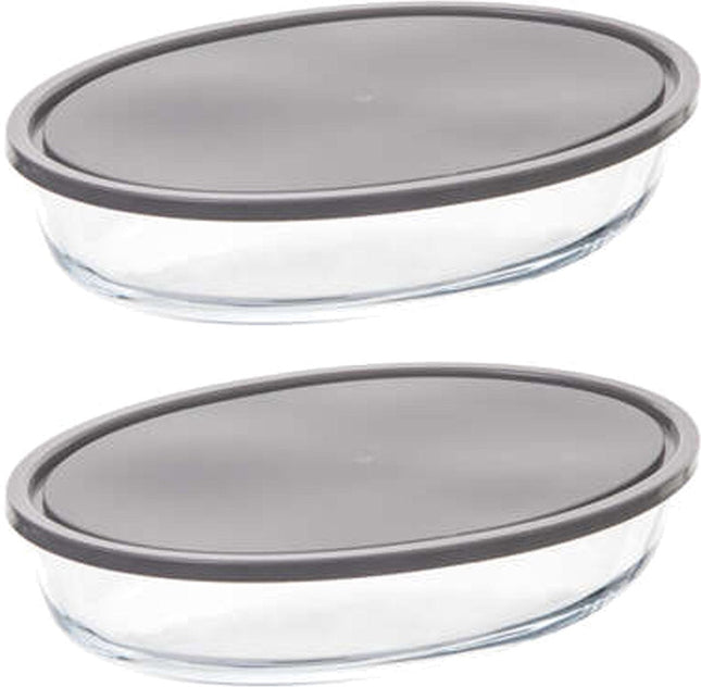 5Five Ovenschaal van borosilicaat glas met deksel - 2x - ovaal - 2.4 Liter - 32 x 21 x 6,7 cm