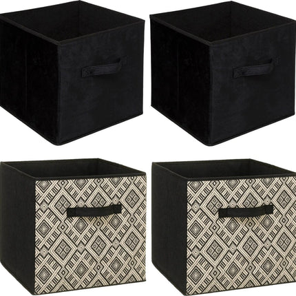 Set van 4x stuks opbergmanden/kastmanden 29 liter zwart/creme polyester 31 x 31 x 31 cm - Opbergboxen - Vakkenkast manden