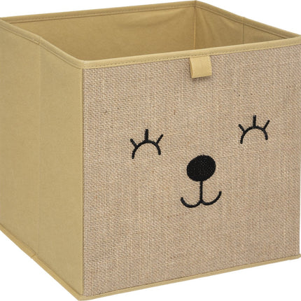 Atmosphera Opbergmand/kastmand beer - 3x - voor kinderen - karton/kunststof - bruin - 30 x 30 cm