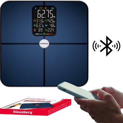 Klausberg KB-7940 Slimme Personenweegschaal – BIA Lichaamsanalyse – Bluetooth App – 180 kg – Donkerblauw – Vet%, Spiermassa, Hydratatie, BMI