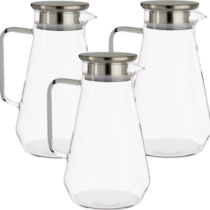 3x stuks glazen sapkan/schenkkan karaf met luxe deksel van 1,5 liter - Formaat: 16,3 x 13 x 22 cm - Materiaal borosilicaatglas