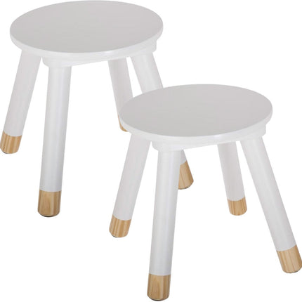 Atmosphera Kinder krukje - 2x - ivoor wit - hout - D24 x H27 cm - bijzet stoeltjes/krukken