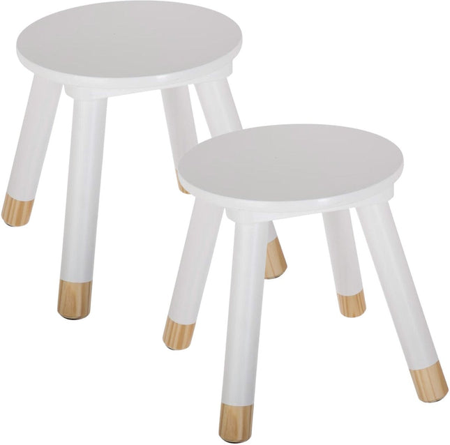 Atmosphera Kinder krukje - 2x - ivoor wit - hout - D24 x H27 cm - bijzet stoeltjes/krukken