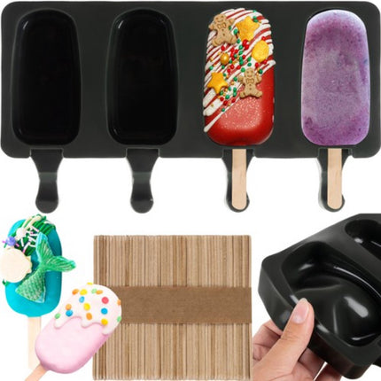 IJsvorm Siliconen IJsmal - Inclusief 50 houten stokjes - Zelf IJsjes maken - Popstick