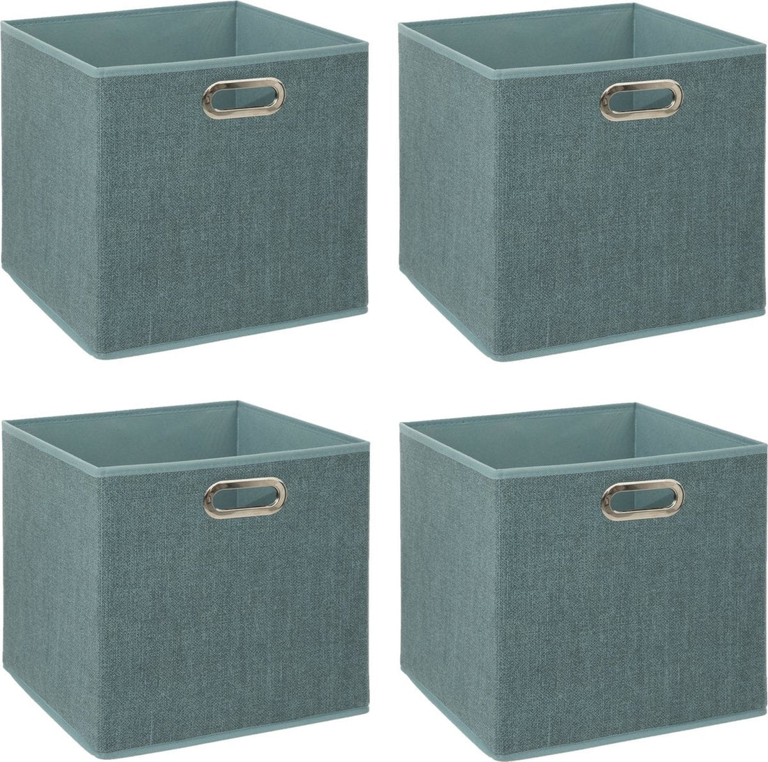 5Five Panier de rangement / petit panier pour étagère - 4x - Bleu glacier - 31 x 31 x 31 cm - 29 litres - Paniers pour étagère à casiers - Tissu avec fond renforcé - Pliable