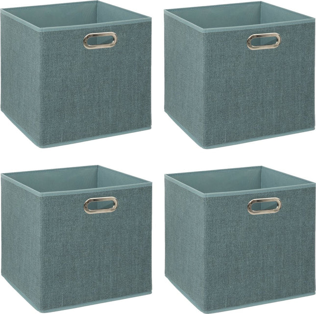 5Five Opbergmand/kastmandje - 4x - IJsblauw - 31 x 31 x 31 cm - 29 liter - Vakkenkast manden - Stof met versterkte bodem - Opvouwbaar