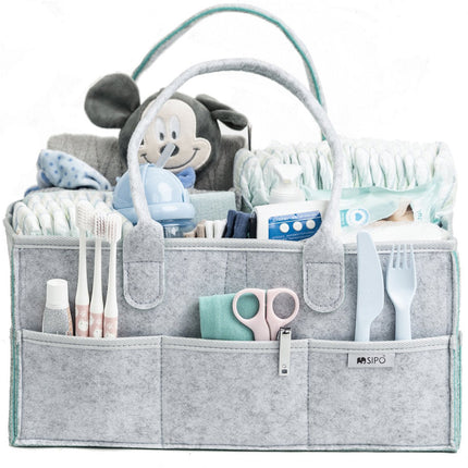 SIPO Luier Organizer – 3 Vakken + 8 Zakken – Grijs/Mint