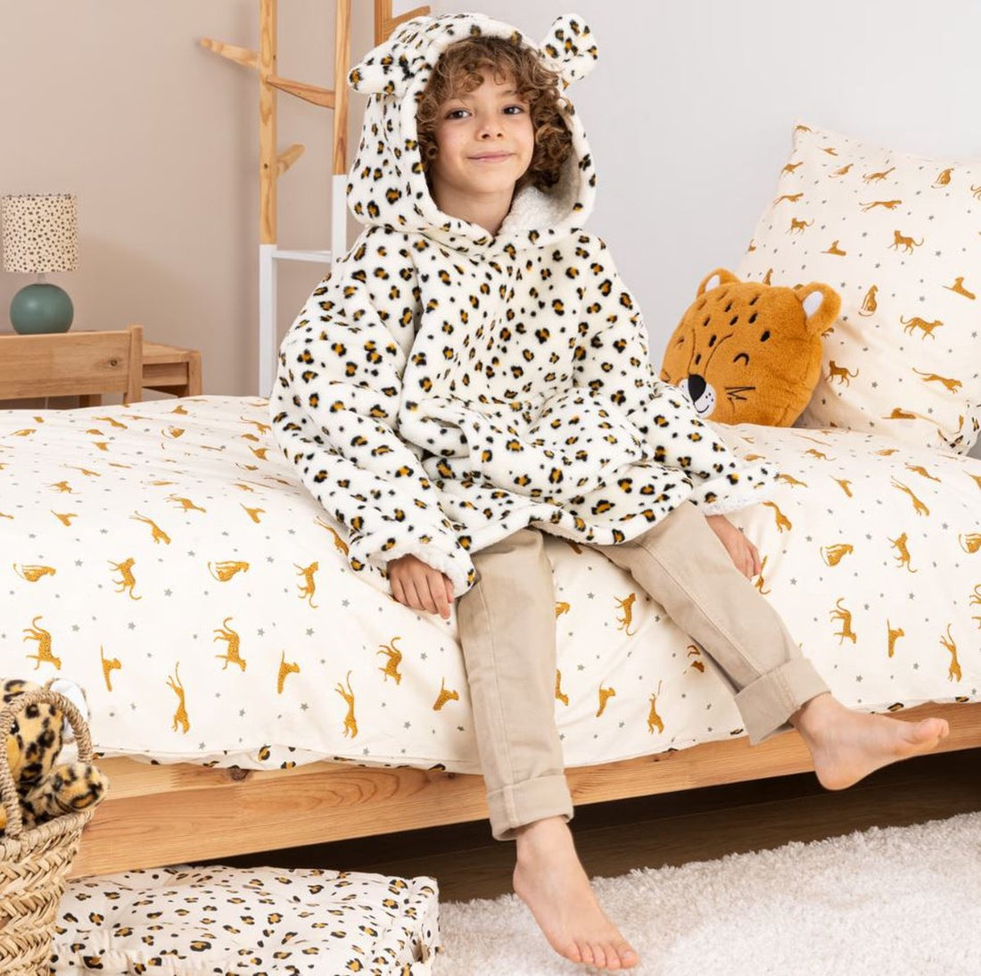Atmosphera Kinder-Fleece-Sweater Leopard - Pullover - Extra weich - Fleece-Pullover - ONE SIZE - 3 bis 10 Jahre - Mit Taschen