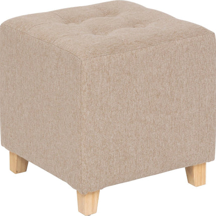 Atmosphera Leandre Fluwelen Poef - 35x35x35cm - Voetbankje - Beige