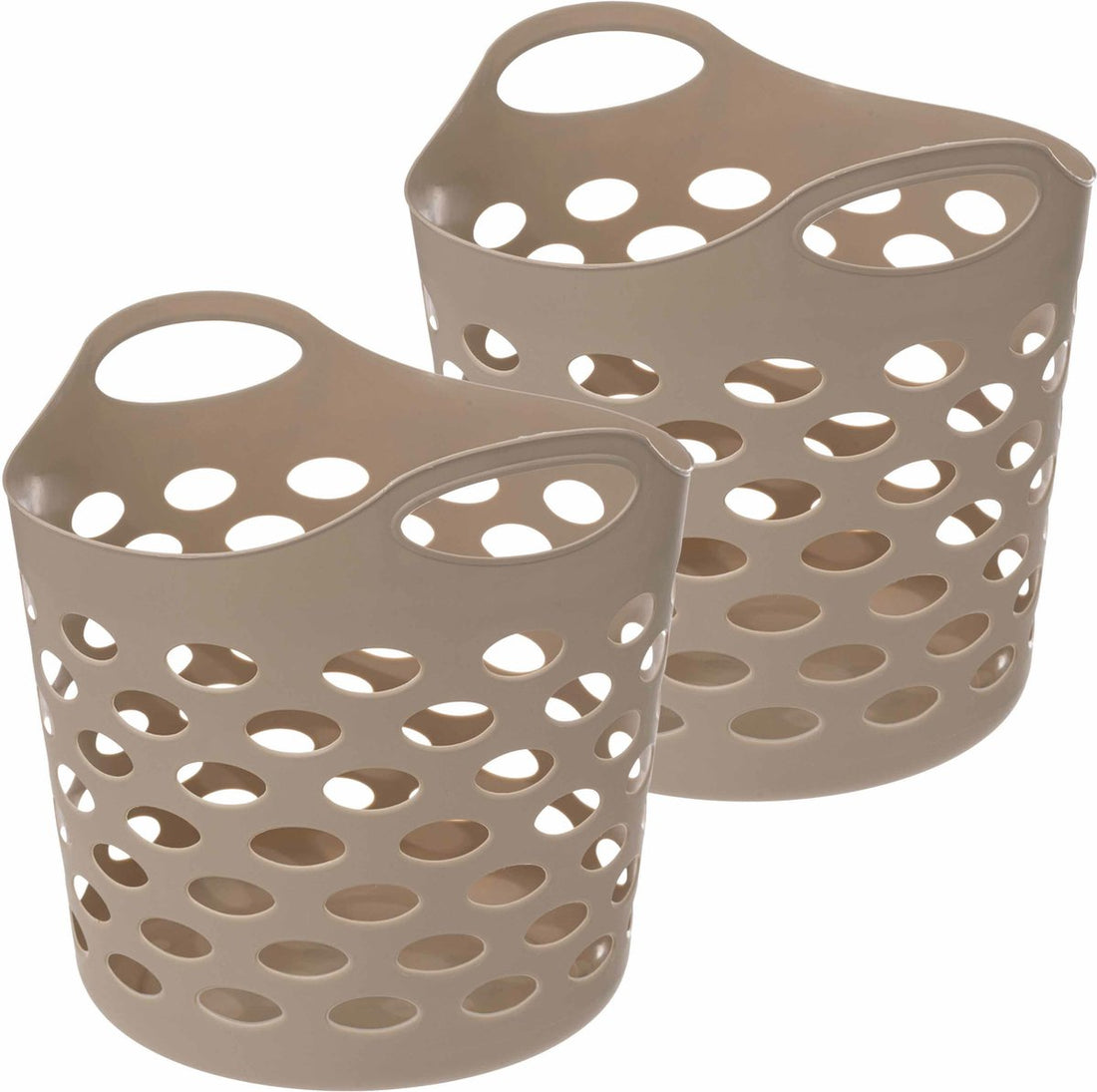 5Five Flexible laundry basket/storage basket - 2x - round - beige - 28 litres - D39 x H54 cm