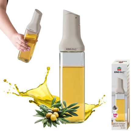 KINGHOFF KH-2004 Oliefles 500 ml – Precisie Schenker – Gehard Glas & RVS – Druppelvrij Olie- en Azijnfles – Beige