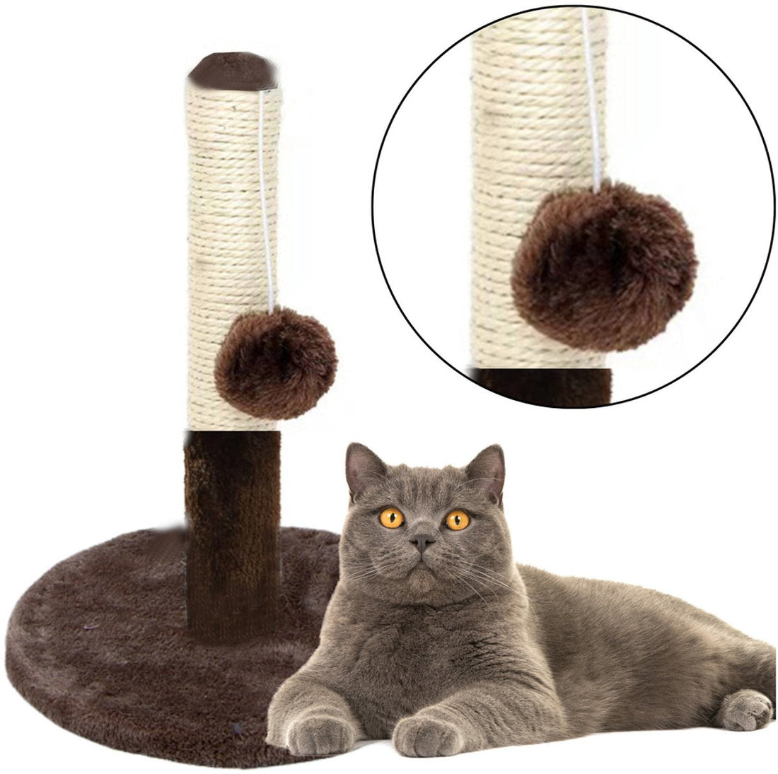 Krabpaal voor katten 40 cm – donkerbruin, met sisal paal en speeltouw