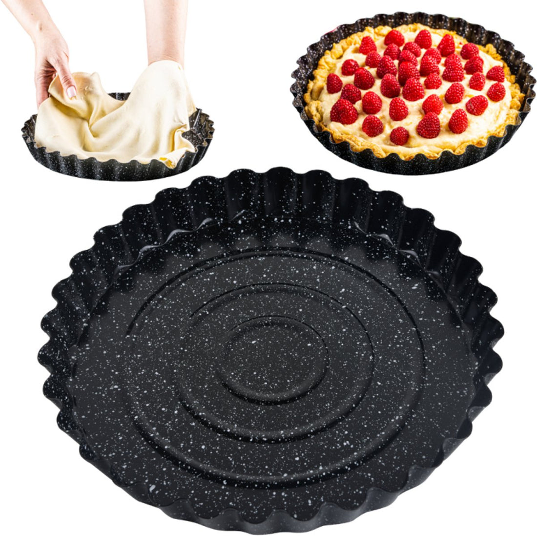 KINGHoff Moule à tarte KH-1956 - Ø28 cm Moule à marbre antiadhésif pour gâteaux et quiches - Résiste au four jusqu'à 220°C