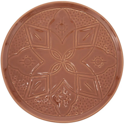 Terracotta Bord 27 cm - Set van 4 - Dinerborden met Gegraveerde Bloemmotieven - Eetborden - Borden -