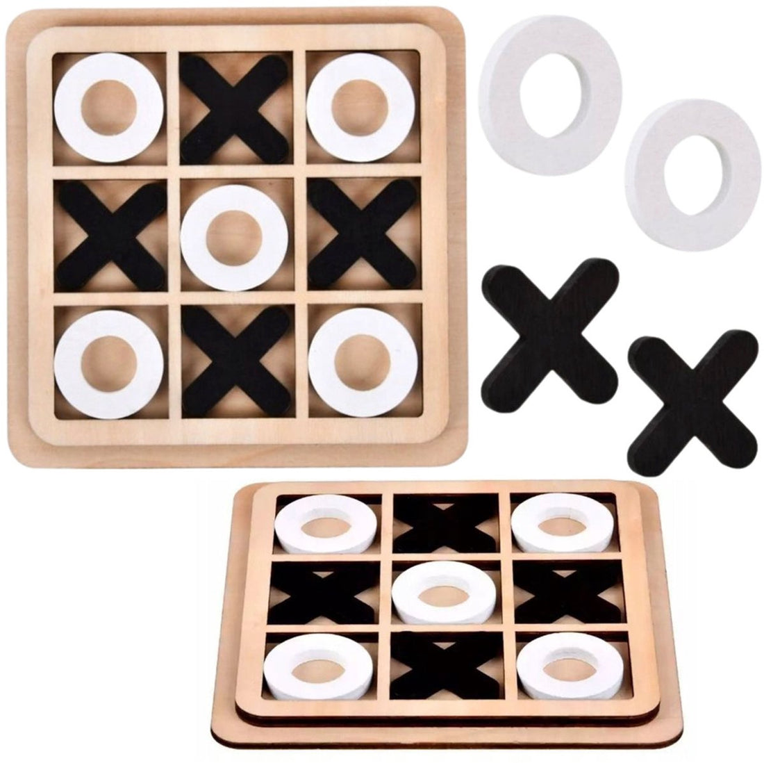 Kreuz und Kreis Holzspiel – Tic Tac Toe Strategie-Denkspiel – Lernspiel – 14x14 cm – Tragbares Tic Tac Toe Spiel – Holz