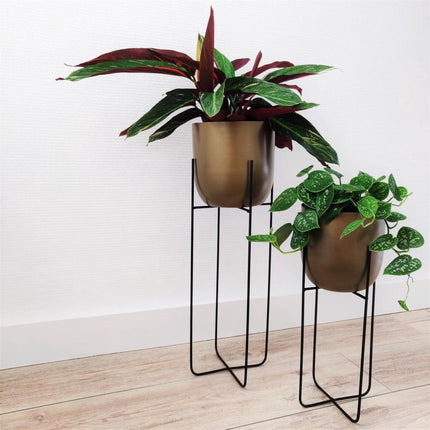 Staande Plantenpot Rond Metaal Goud Set van 2